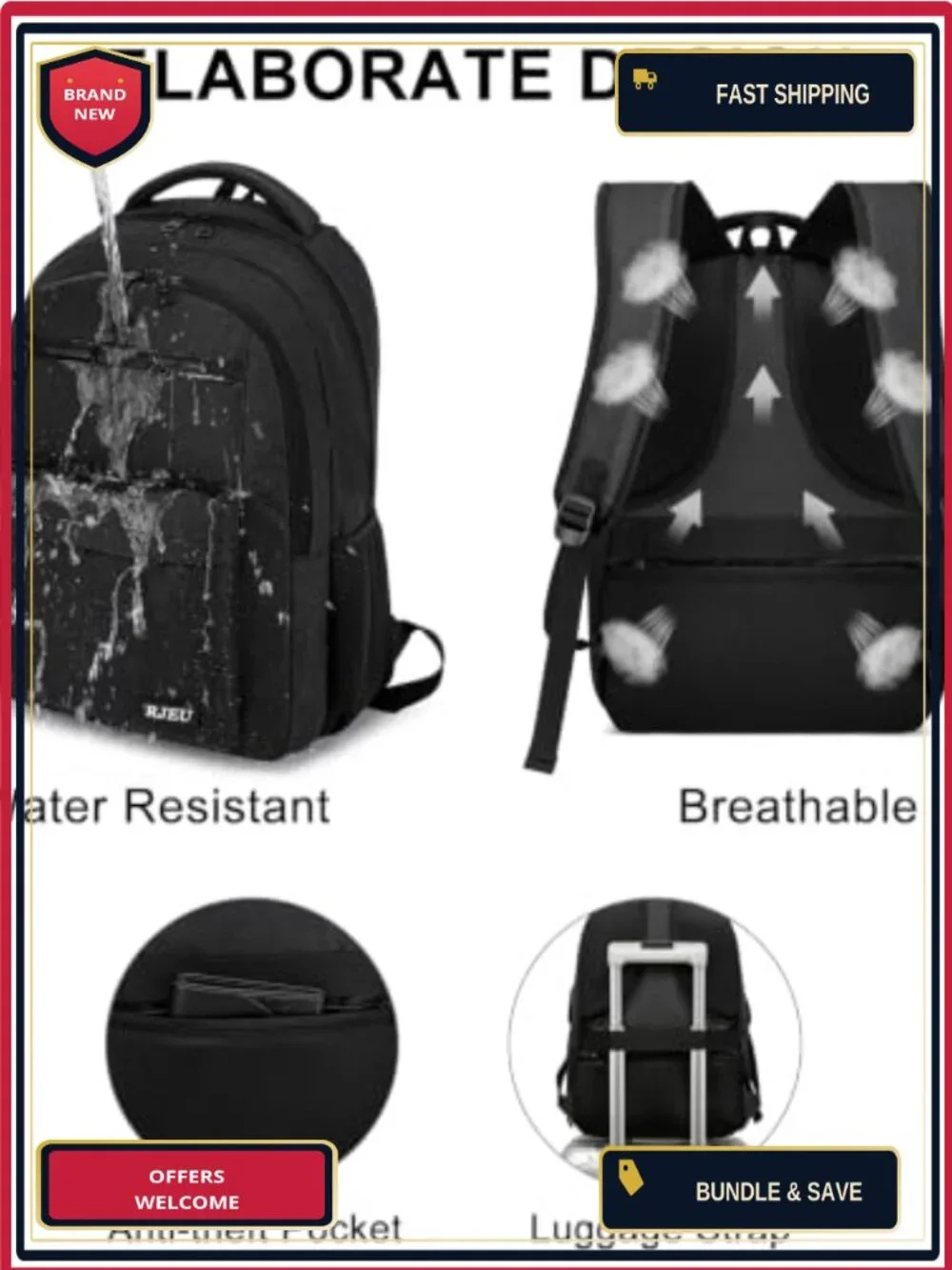 Sturdy Anti-Theft Laptop Backpack with USB Port for School College